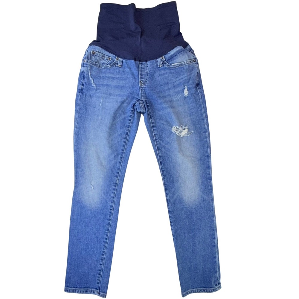 Gap 1969 Maternity Jeans Size‎ 2 Reg Full Panel Distressed Light Indigo Skinny